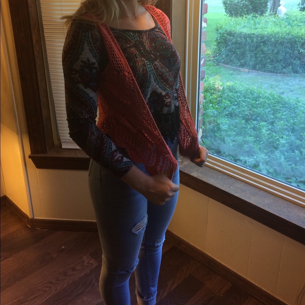 Coral crochet vest