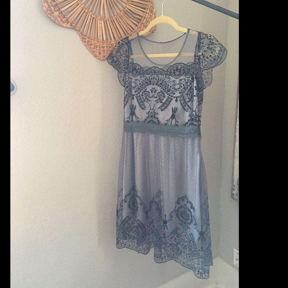 Blue Lace Slip Dress