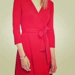 Ann Taylor 3/4 Sleeve Red Wrap Dress