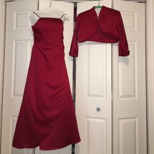 David's Bridal dress and shrug