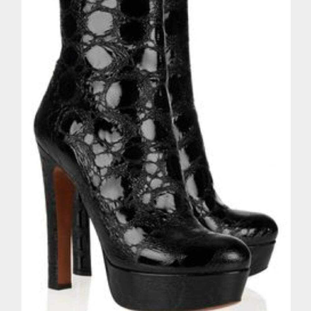 Azzedine Aliai Faux Crocodile Embossed ankle boots