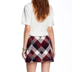 Free People Plaid and Leather Skirt