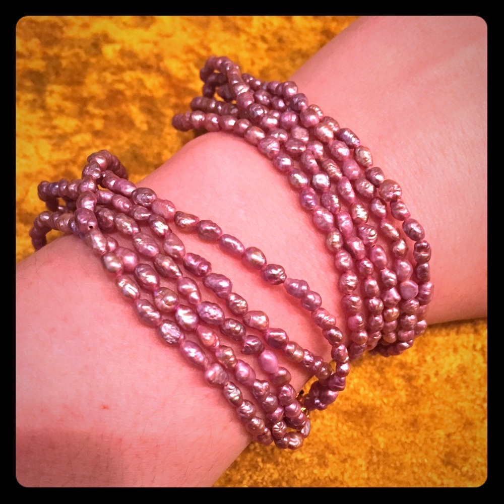 Multi-strand mauve fresh water pearl bracelet set