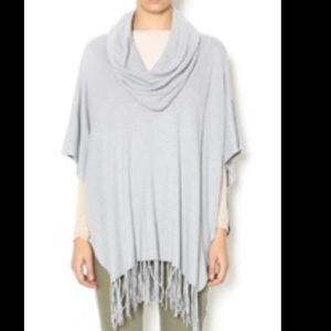 Love Stitch Fringe Cowl Neck Poncho