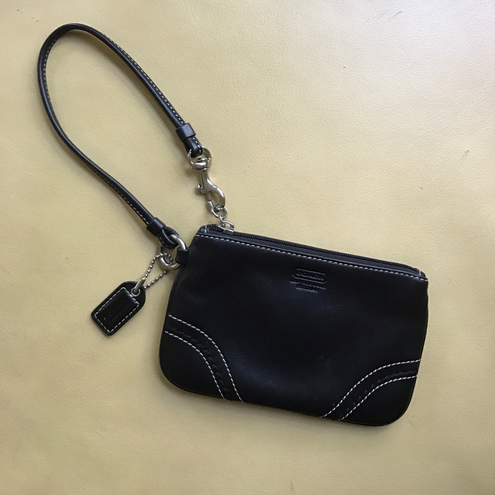 Black Leather Coach Mini Wristlet
