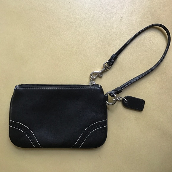 Black Leather Coach Mini Wristlet - Picture 2 of 3