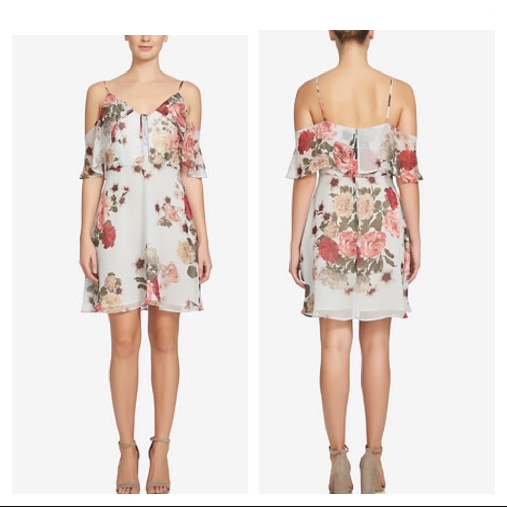 CeCe Floral Print Cold Shoulder Dress