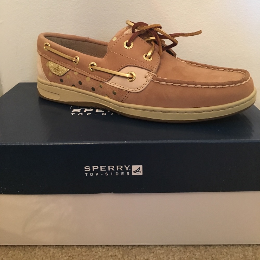 Never worn Bluefish Linen Gold dot Sperry
