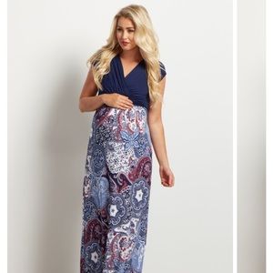 Sold! Pink blush Navy Paisley Maxi Maternity Dress