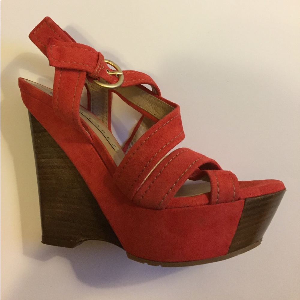 Pura Lopez Red Platform Wedge Sandals