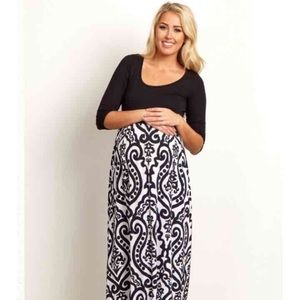 Pink blush black and white maternity maxi dress