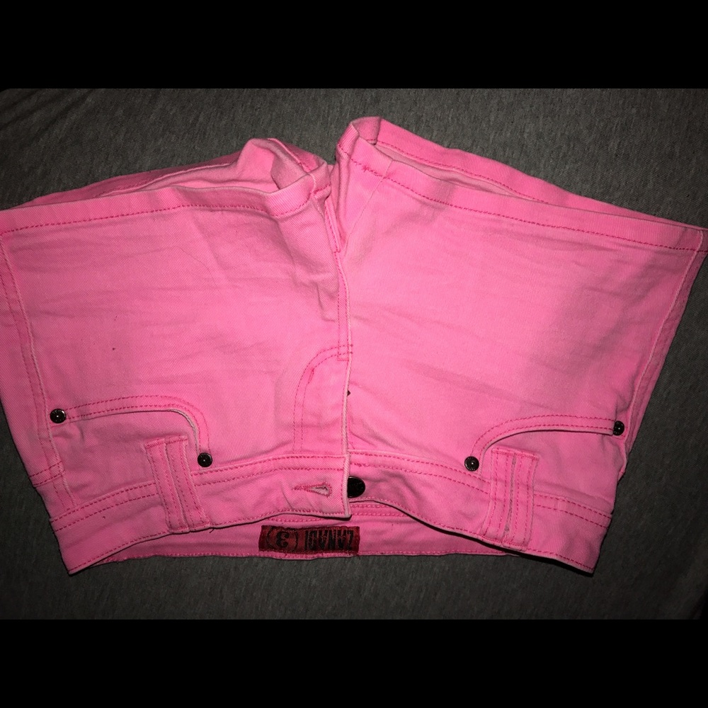 Hot pink stretchy jean shorts