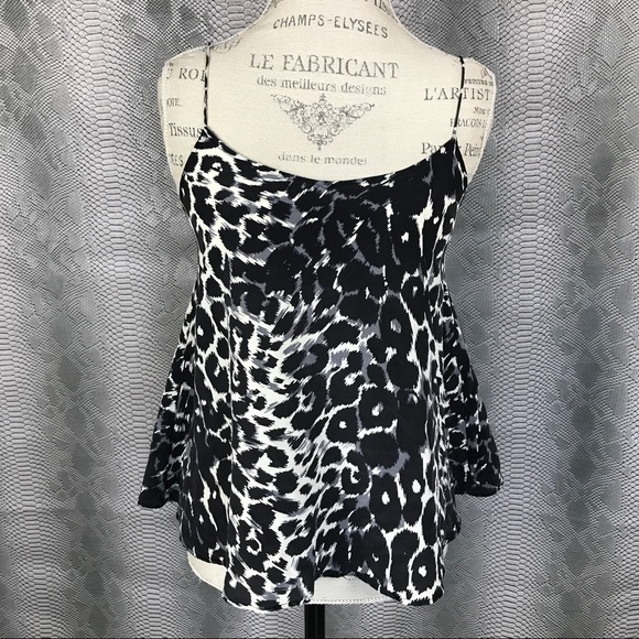 Black grey leopard print silk tank top - Picture 2 of 8