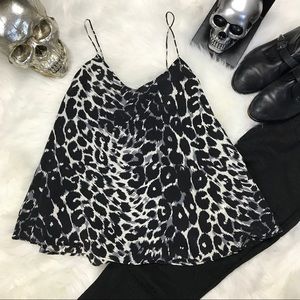 Black grey leopard print silk tank top