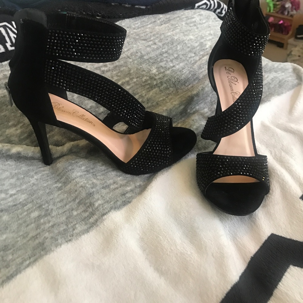 Black Rhinestoned High Heels