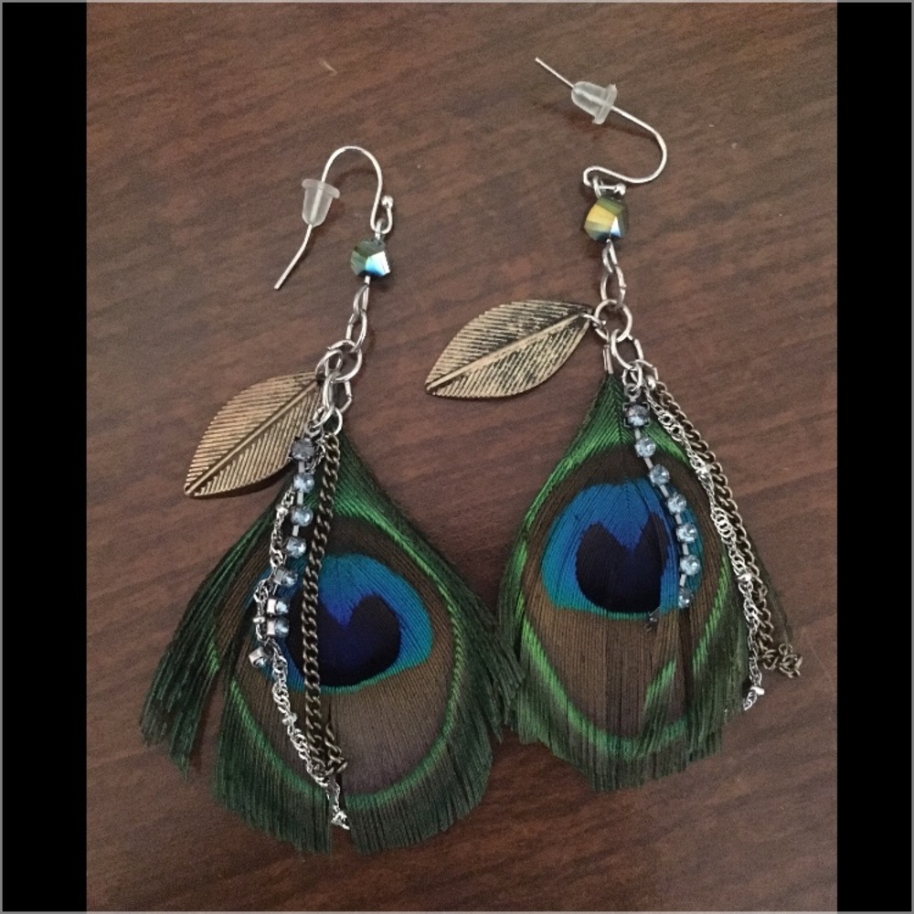Jeweled Feather Earrings