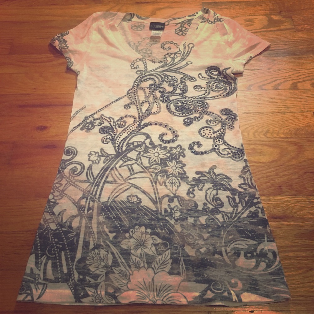 Salmon colored DayTrip brand beaded Buckle top