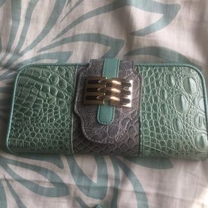 Gray and Mint croc wallet and check book insert