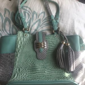 Gray and mint croc handbag