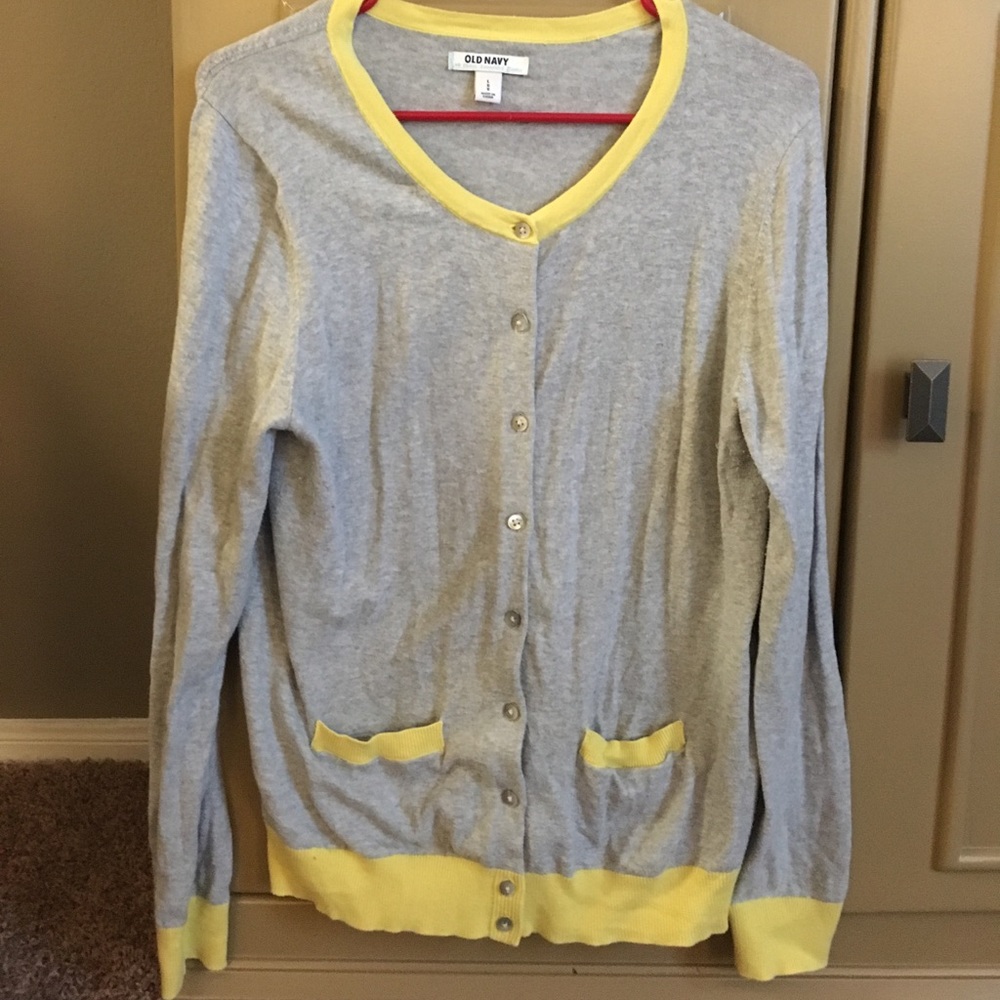 Gray + yellow cardigan