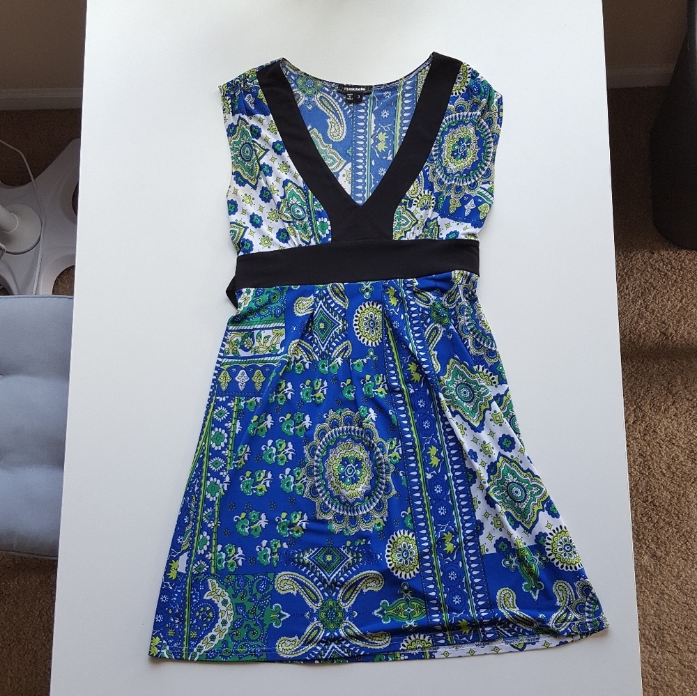 Blue and Green Geometric Dress - Picture 4 of 7