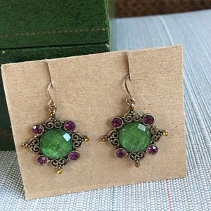 Green purple earrings with celestial/Hmong design