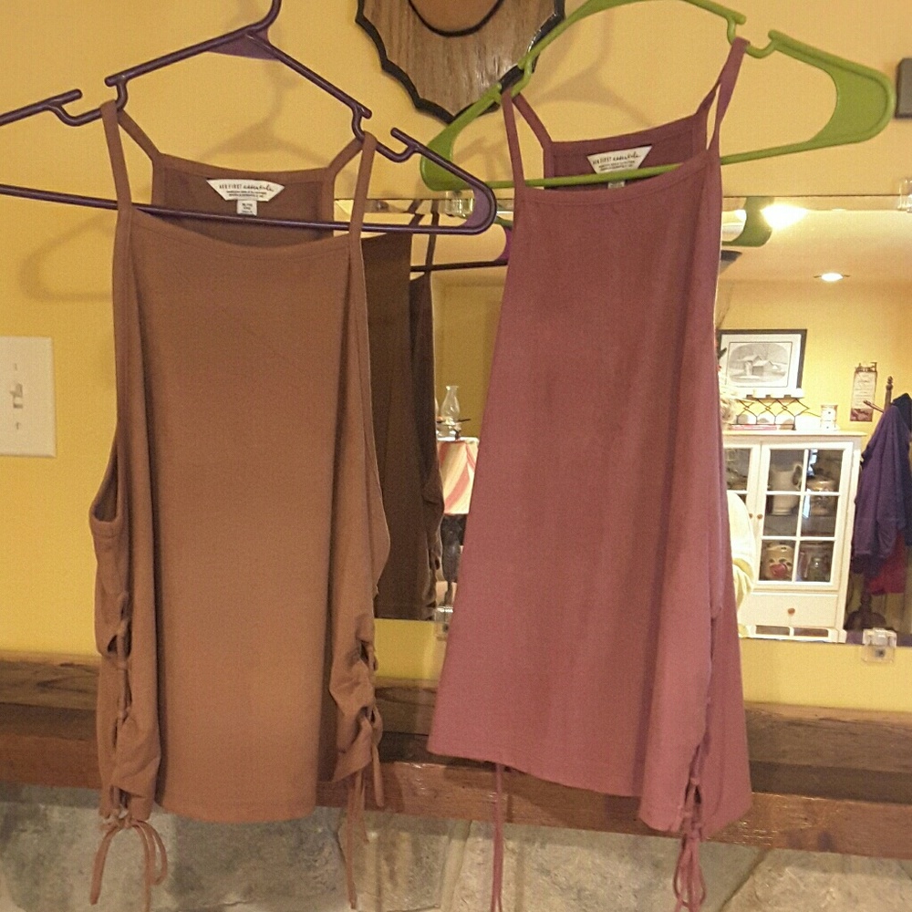 2 LACE UP AE TANKS - FAUX SUEDE HIGH NECK