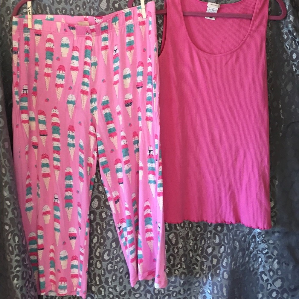 ice team pj pants.  , xl old navy pink tank