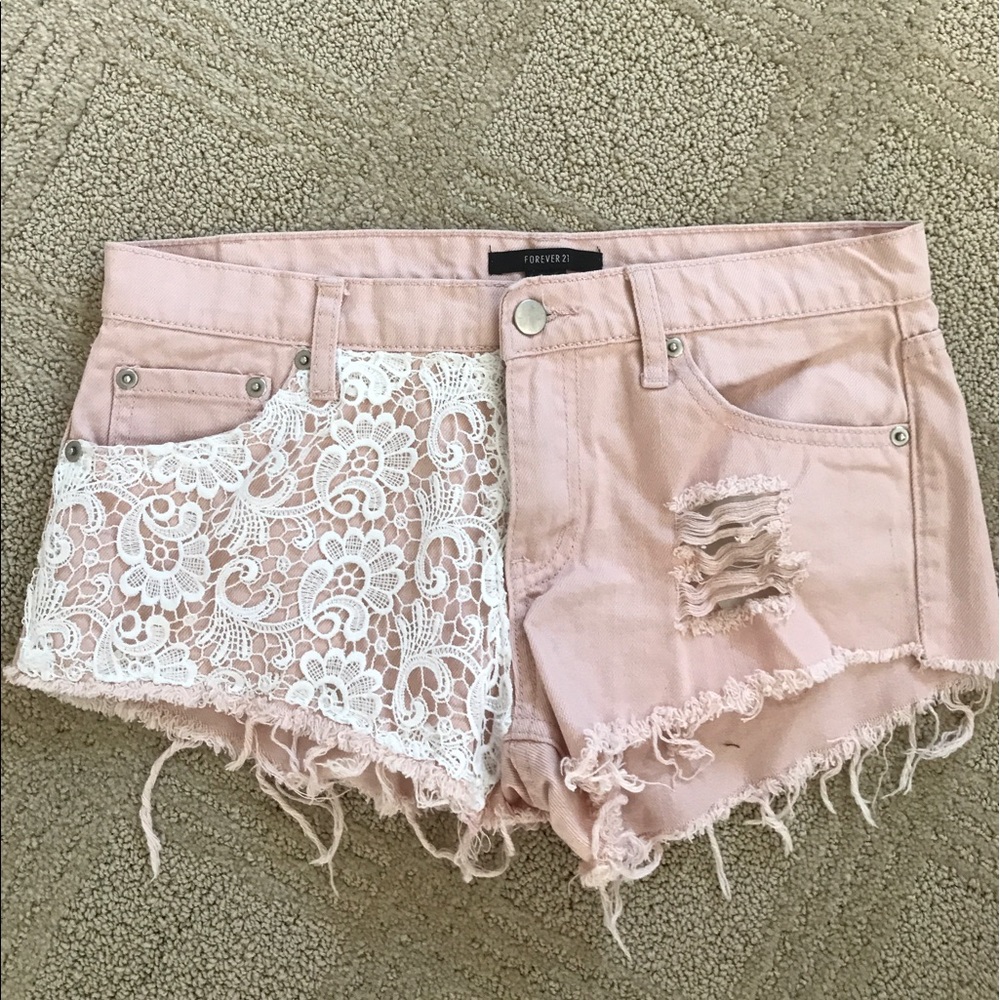 Forever 21 pink denim lace shorts!