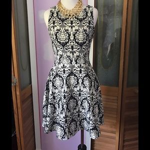 NWOT Black and white damask pattern party dress