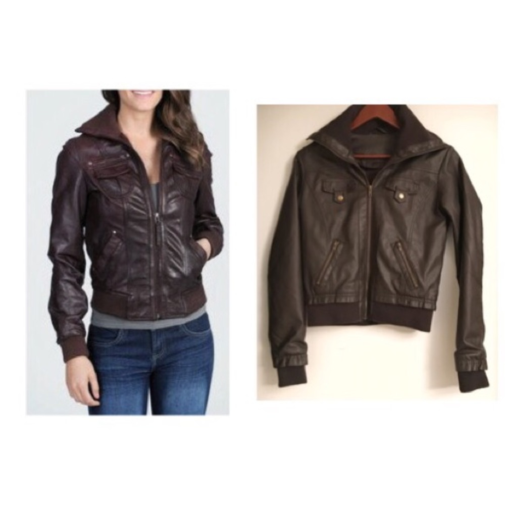 Vegan Leather Bomber Jacket Dark Brown