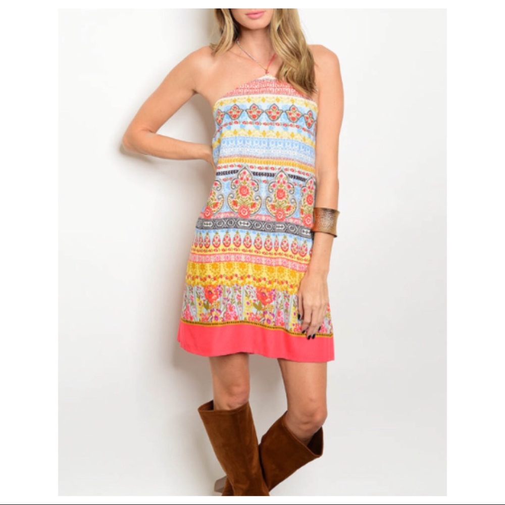 Floral Tribal Medallion Halter Tie Boho Sundress - Picture 8 of 8