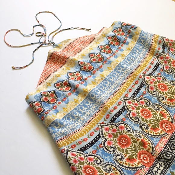 Floral Tribal Medallion Halter Tie Boho Sundress - Picture 5 of 8