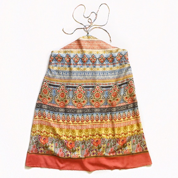 Floral Tribal Medallion Halter Tie Boho Sundress - Picture 6 of 8