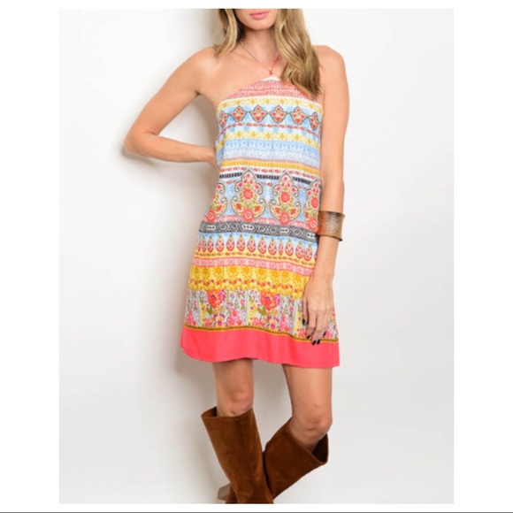 Floral Tribal Medallion Halter Tie Boho Sundress - Picture 8 of 8