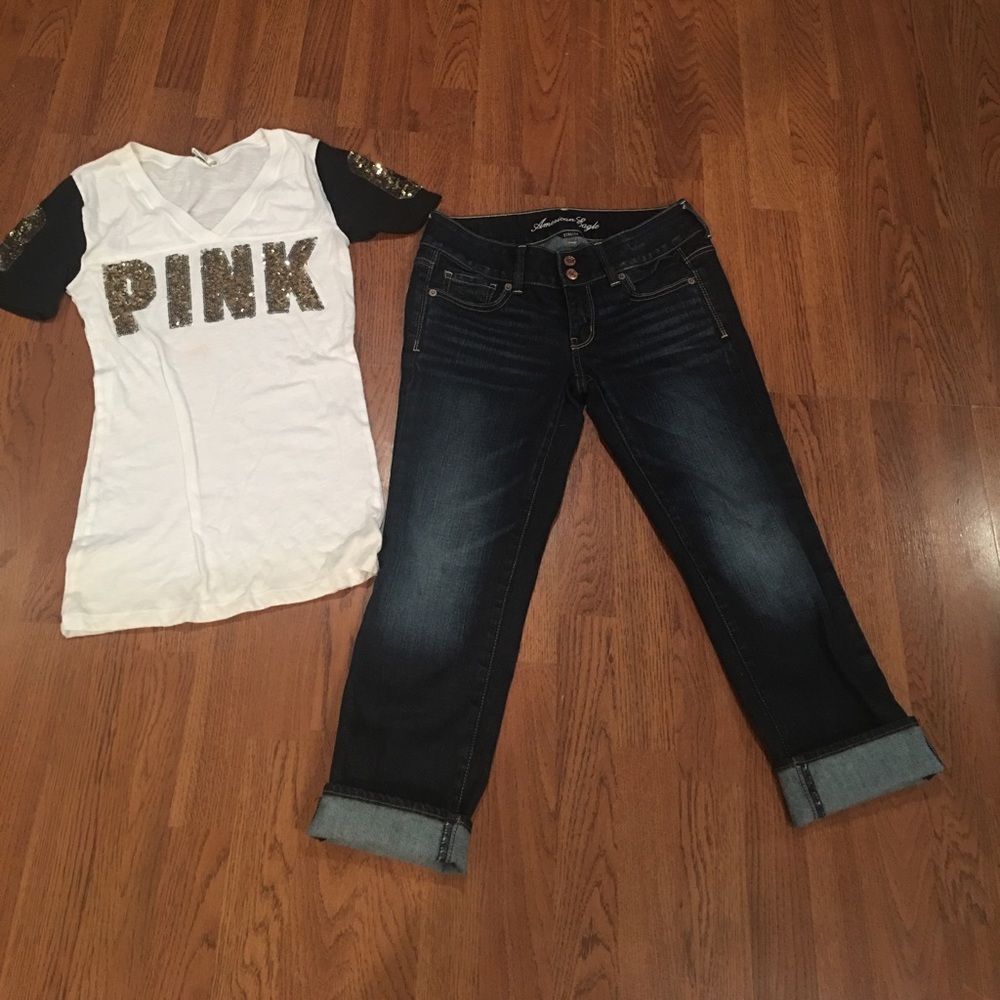 American eagle capris with free PINK shirt