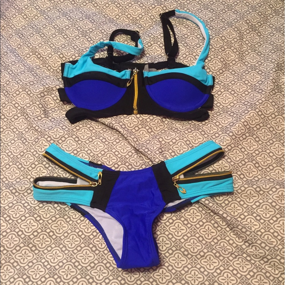 Blue zipper bathing suit NWT