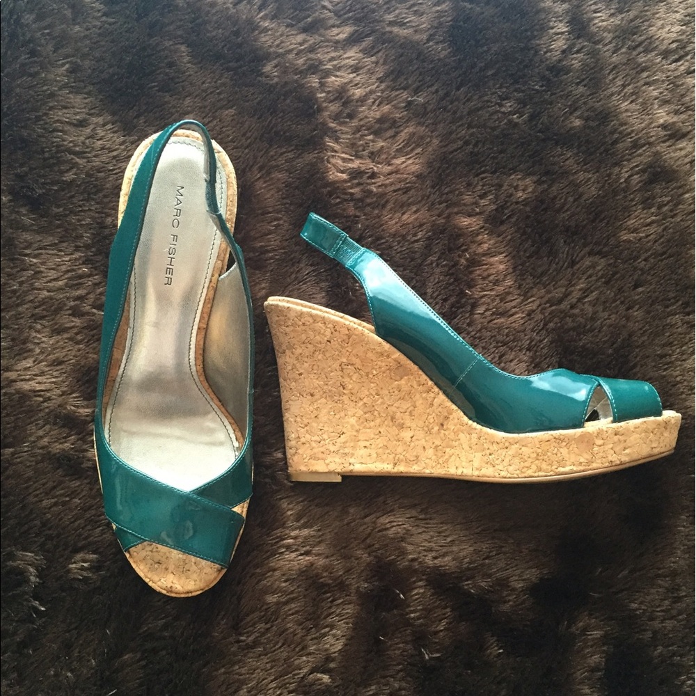 Teal Patent Leather Wedges