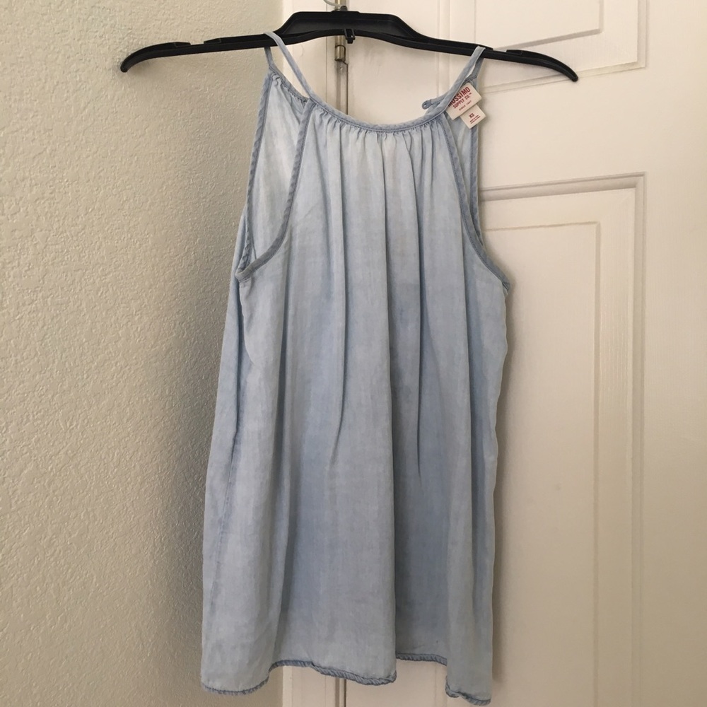 Iight jean flowy halter tank top