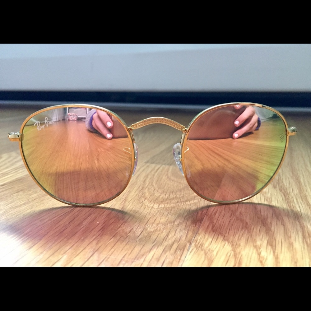 Ray Ban Rounds - rose gold mirror lens, gold frame