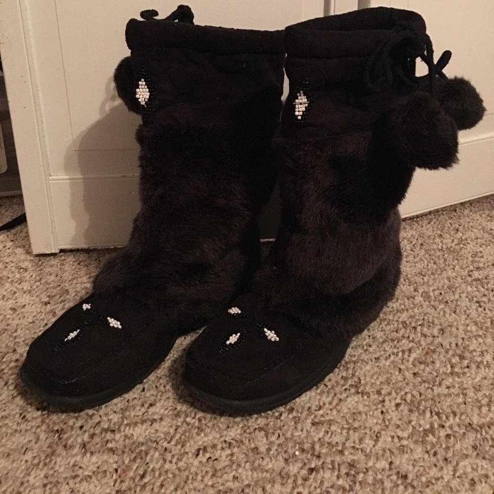 Faux fur moccasin style boots