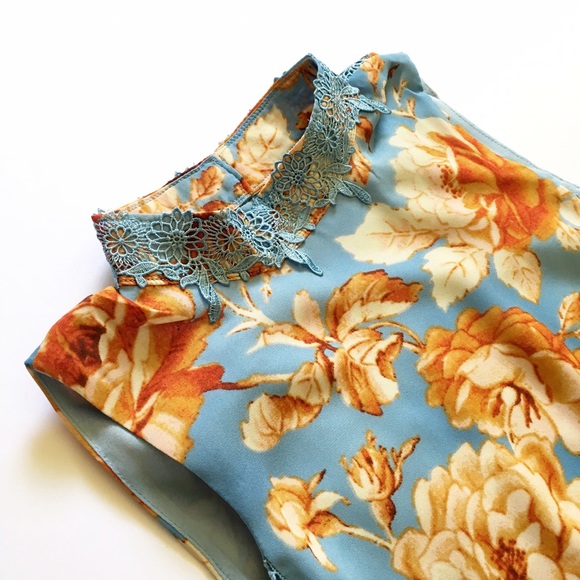 Crochet Lace High Neck Cutout Floral Swing Dress - Picture 7 of 8