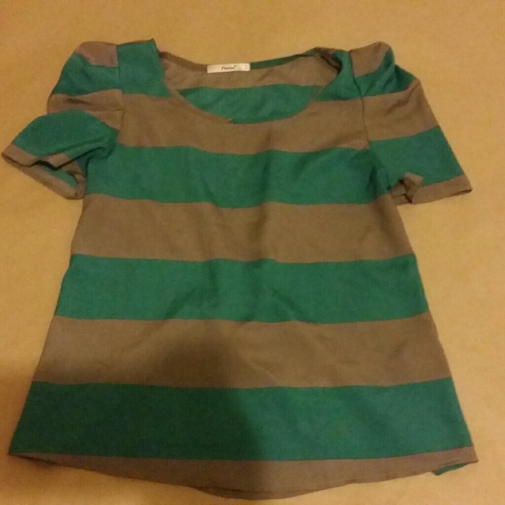 Teal/Green & Gray Blouse with button on the back
