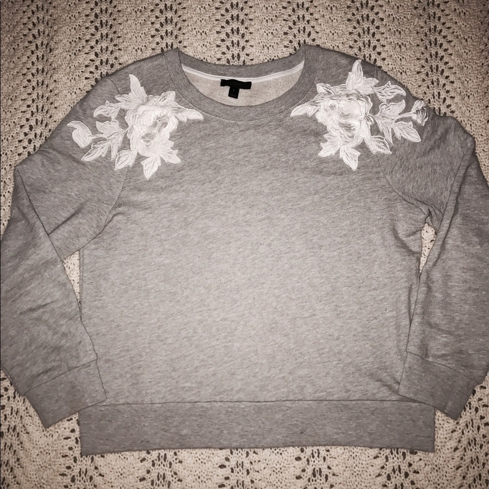 J. crew gray sweatshirt with flower shoulder 🌸