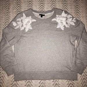 J. crew gray sweatshirt with flower shoulder 🌸