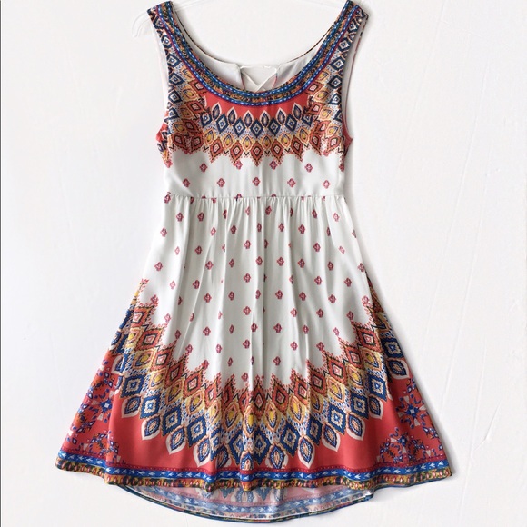 Back Strap Lace Up Cutout Tribal Feather Sundress - Picture 6 of 8