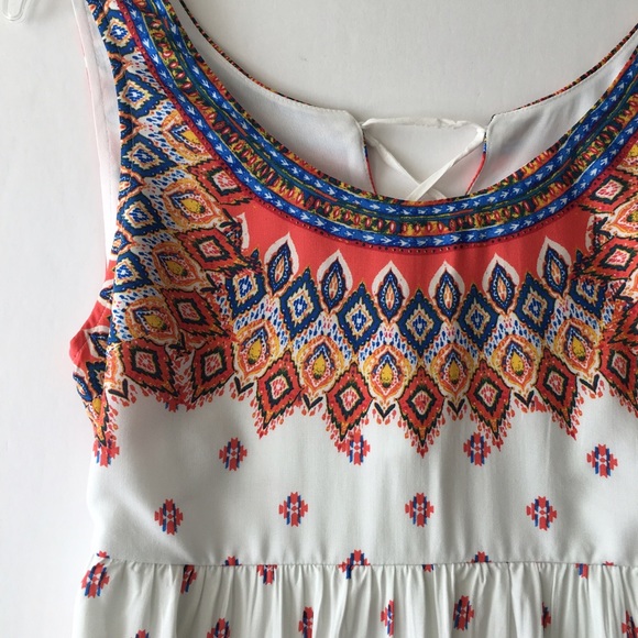 Back Strap Lace Up Cutout Tribal Feather Sundress - Picture 8 of 8