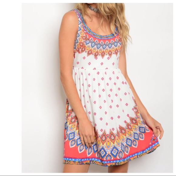 Back Strap Lace Up Cutout Tribal Feather Sundress - Picture 5 of 8