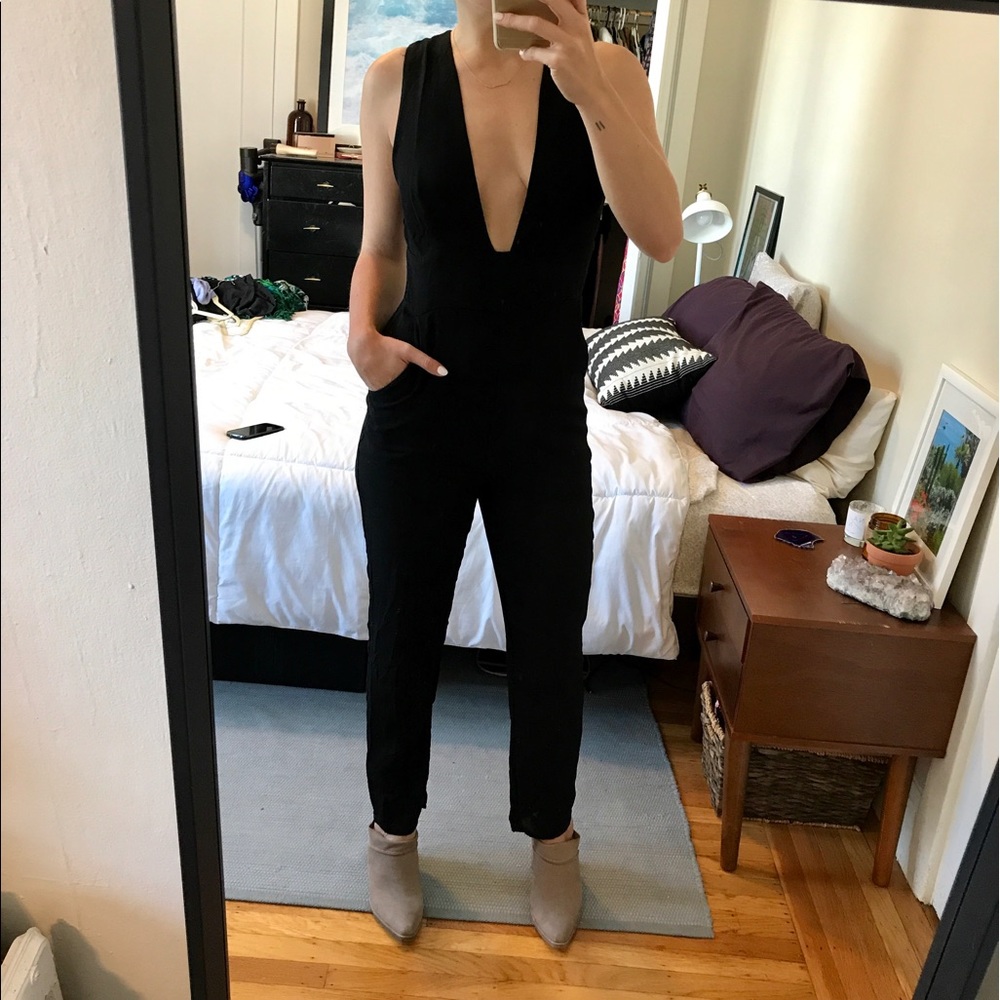 Black deep v jump suit