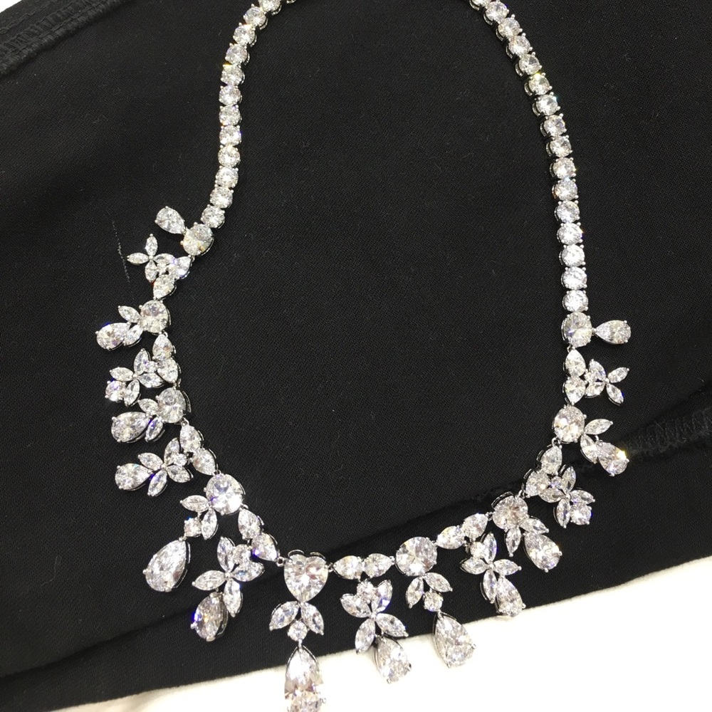 Long princes tennis necklace gold plated cz